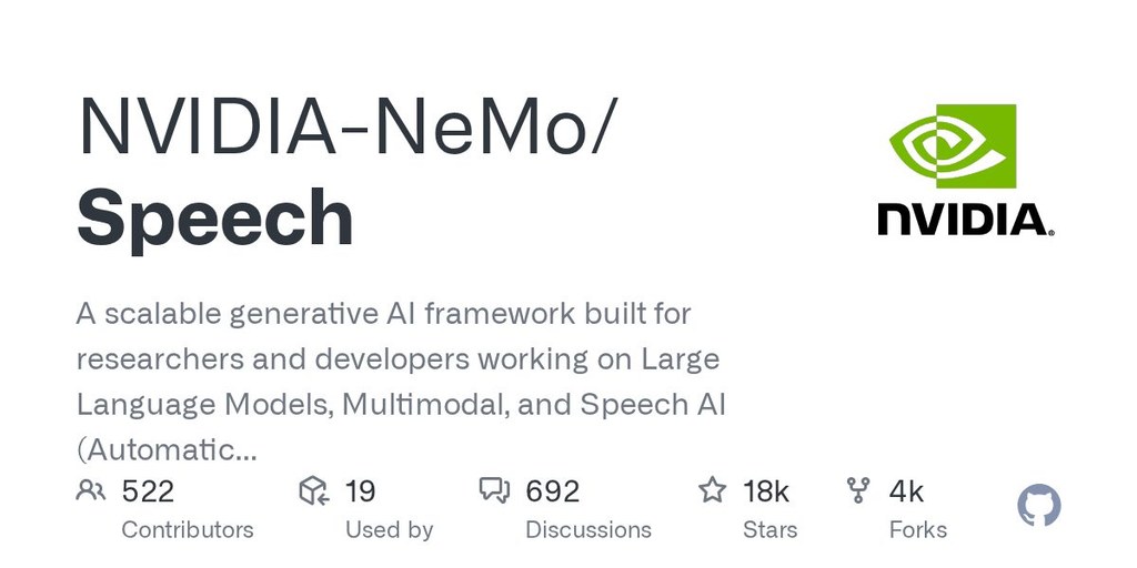 Repository image for NVIDIA-NeMo/Speech