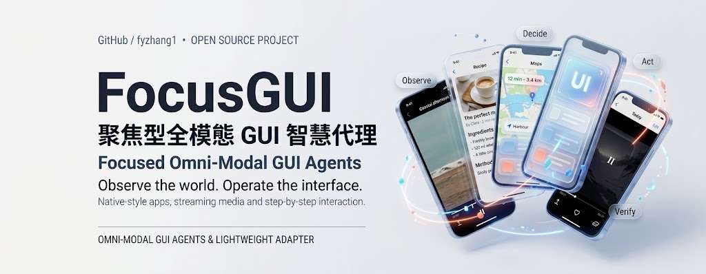 FocusGUI architecture: channel prioritization, compact focus, and residual alignment with a frozen decoder
