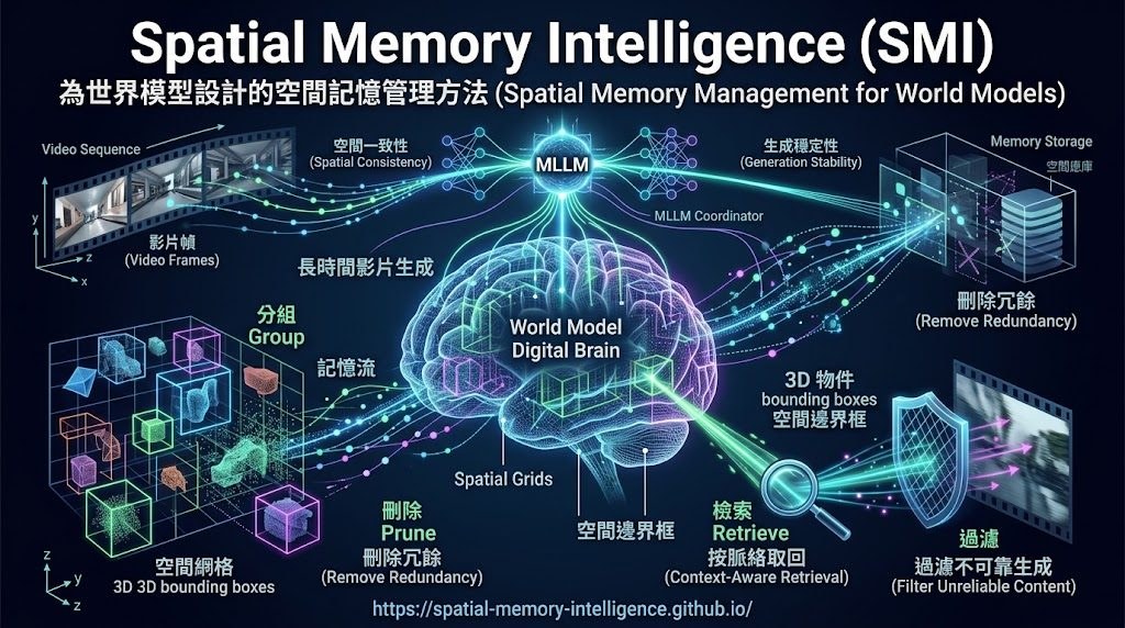 SMI overview: organizing spatial memory, retrieving relevant observations, and improving consistency and stability.